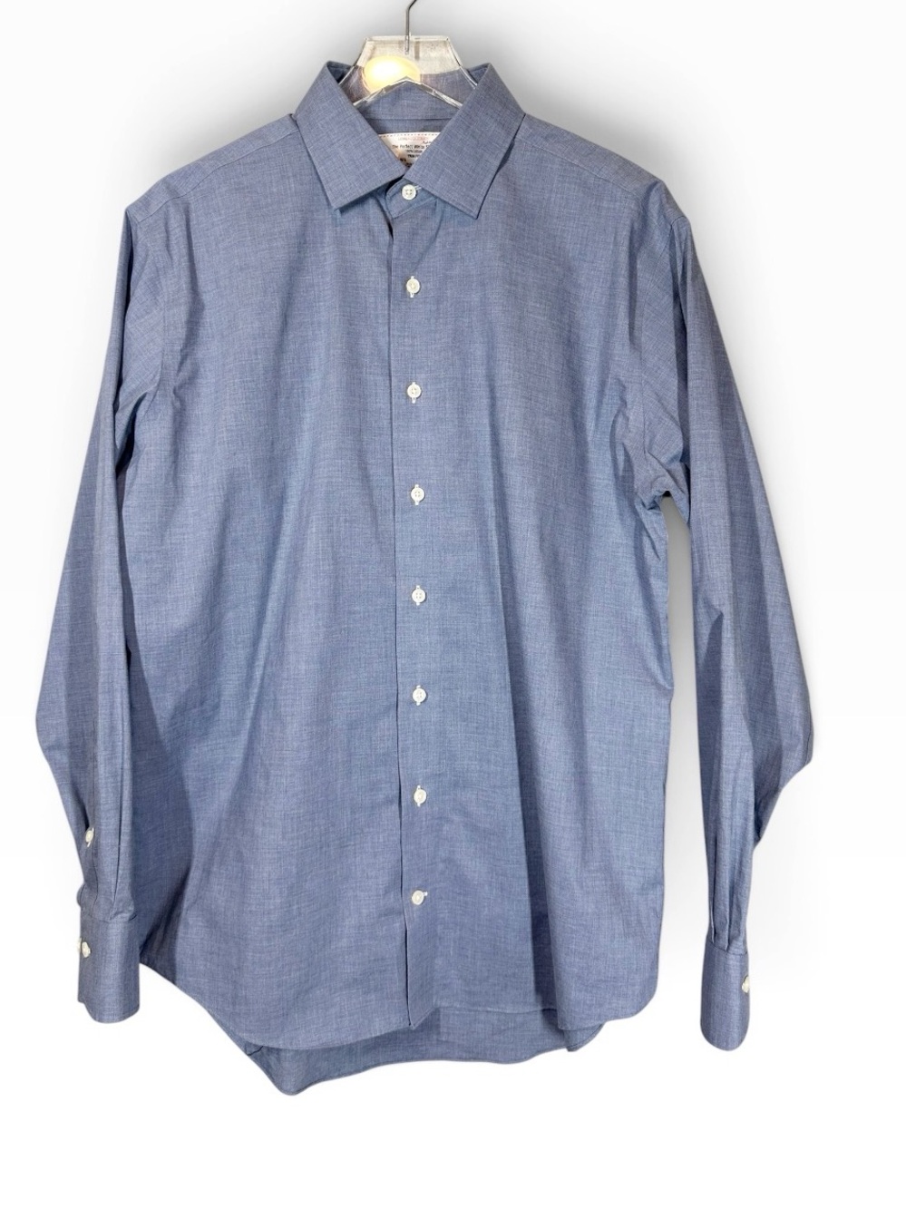 LORENZO UOMO The Perfect White Shirt Trim Fit Blue Button Down 34-35 16 1/2